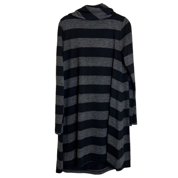 Loft Womens Cowl Neck Dress Size Small Black Gray Stripe Long Sleeve Knee Length - Picture 3 of 6